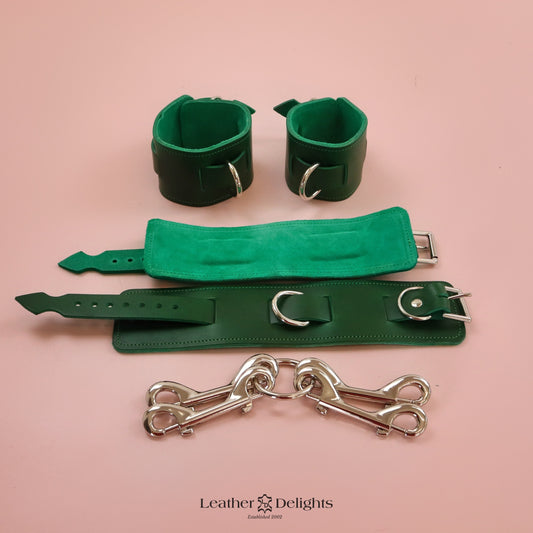 Green Wrist & Ankle Cuffs with Green Suede Lining