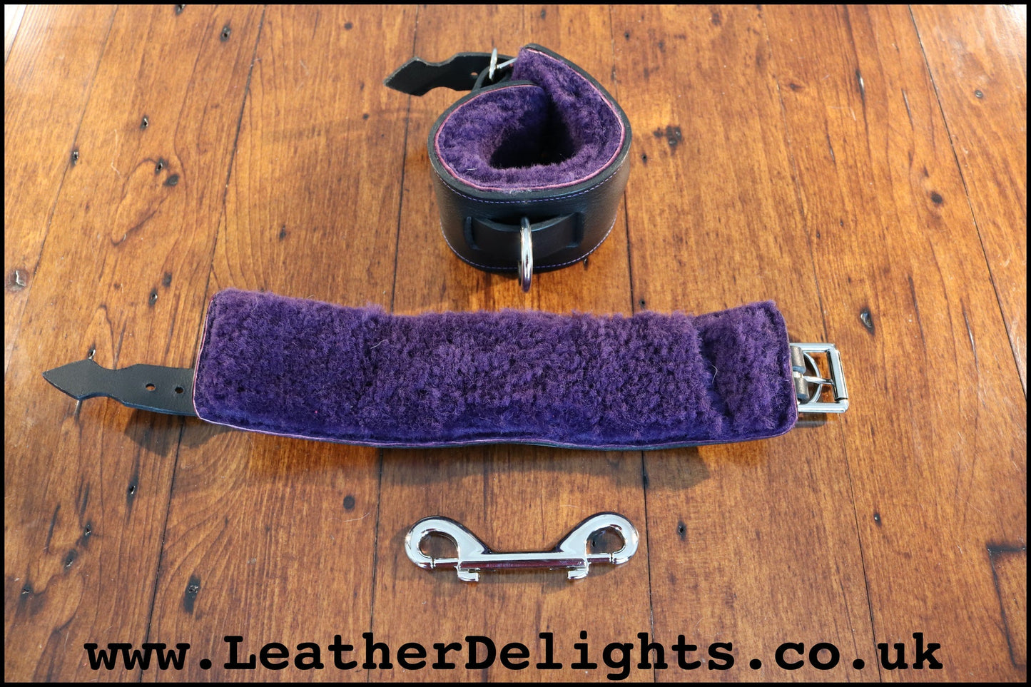 Black Ankle Cuffs with Sheepskin Lining - Leather Delights