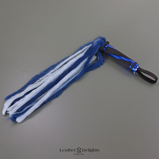 Two Tone Blue Rabbit Fur Flogger with Blue Handle