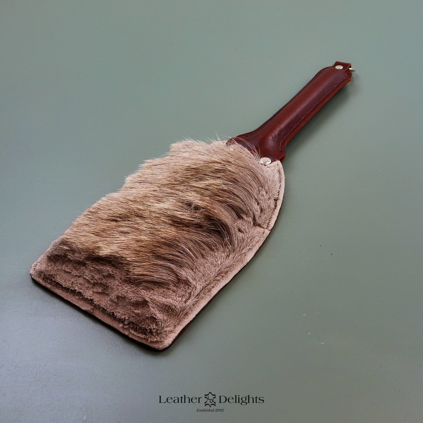 Brown Leather & Reindeer Hair on Hide Paddle