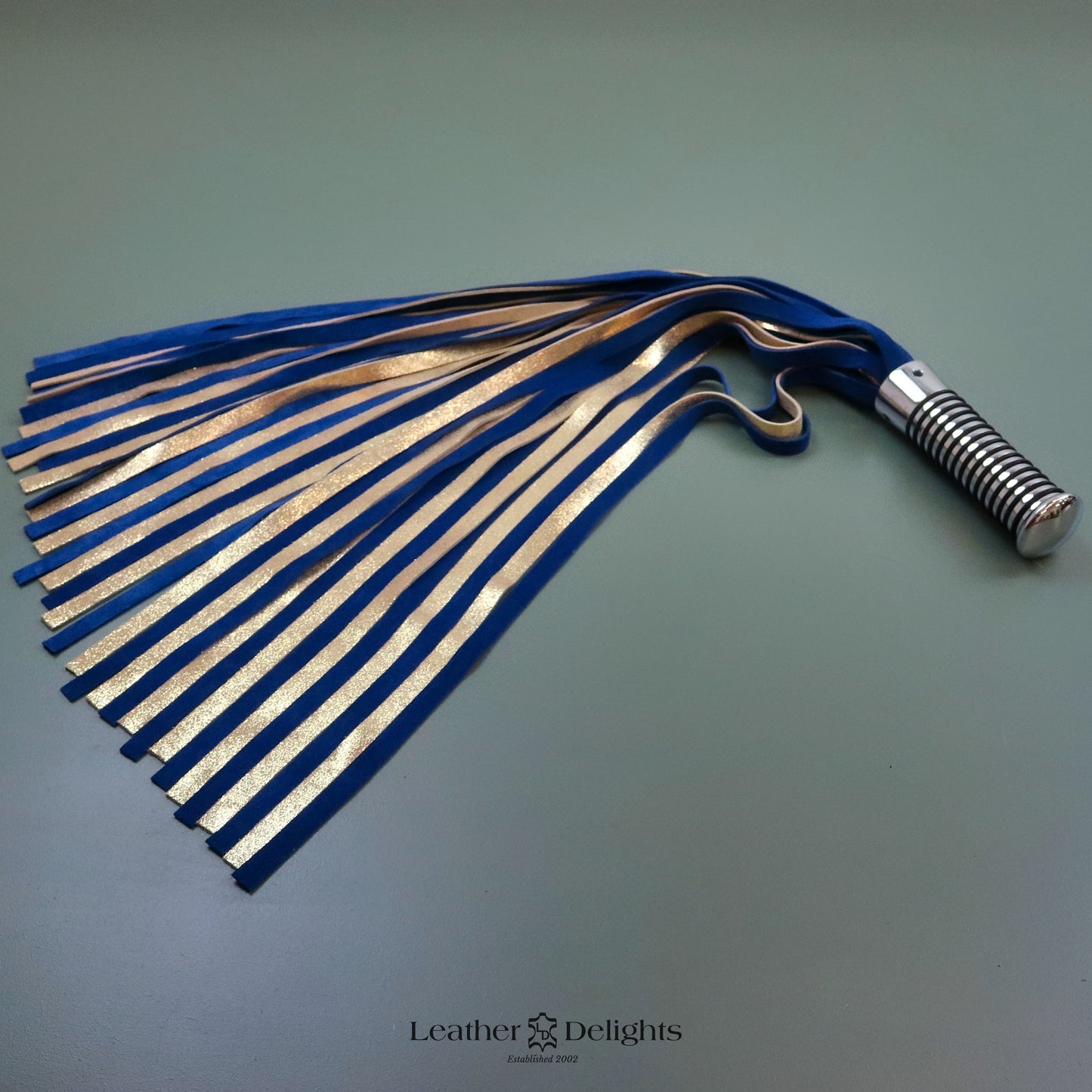 Metallic Gold and Royal Blue Suede Flogger with Silver Handle