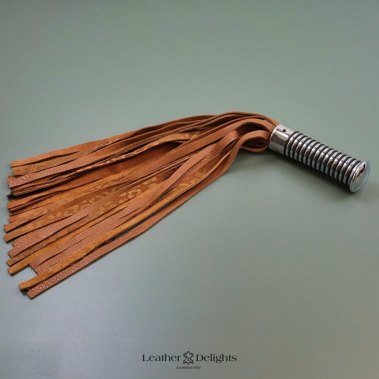 Brown Suede and Brown Leather Flogger with Silver Handle