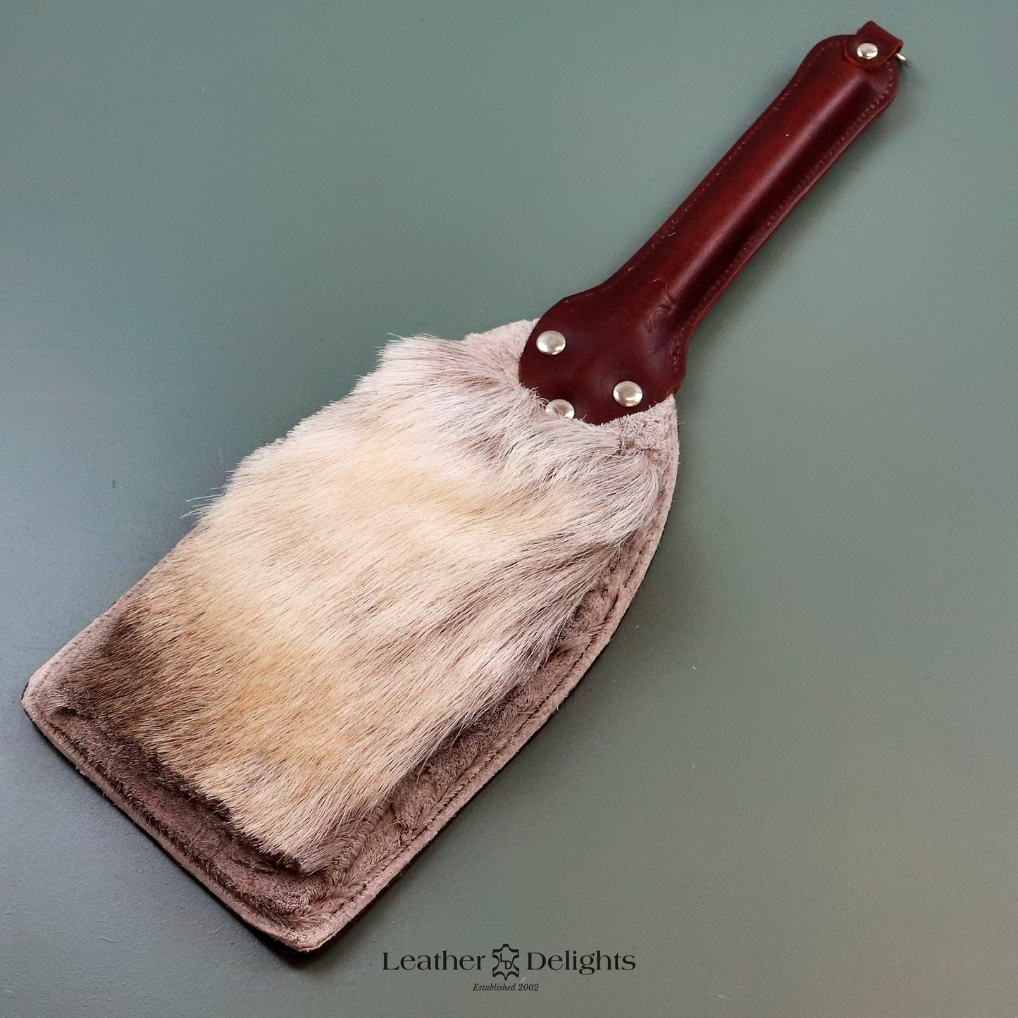 Brown Leather & Reindeer Hair on Hide Paddle