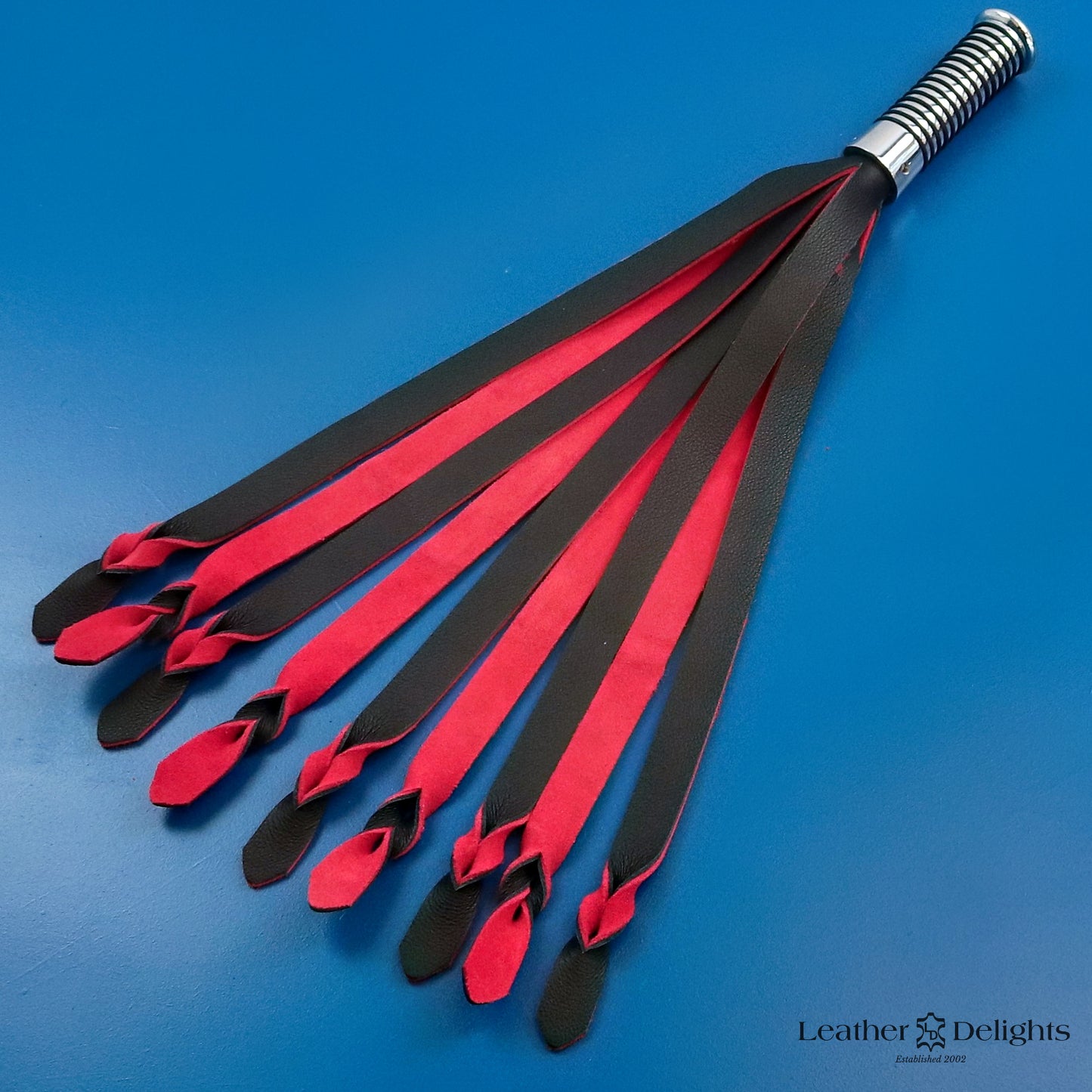 Black Leather and Red Suede Twisted Kitten Flogger