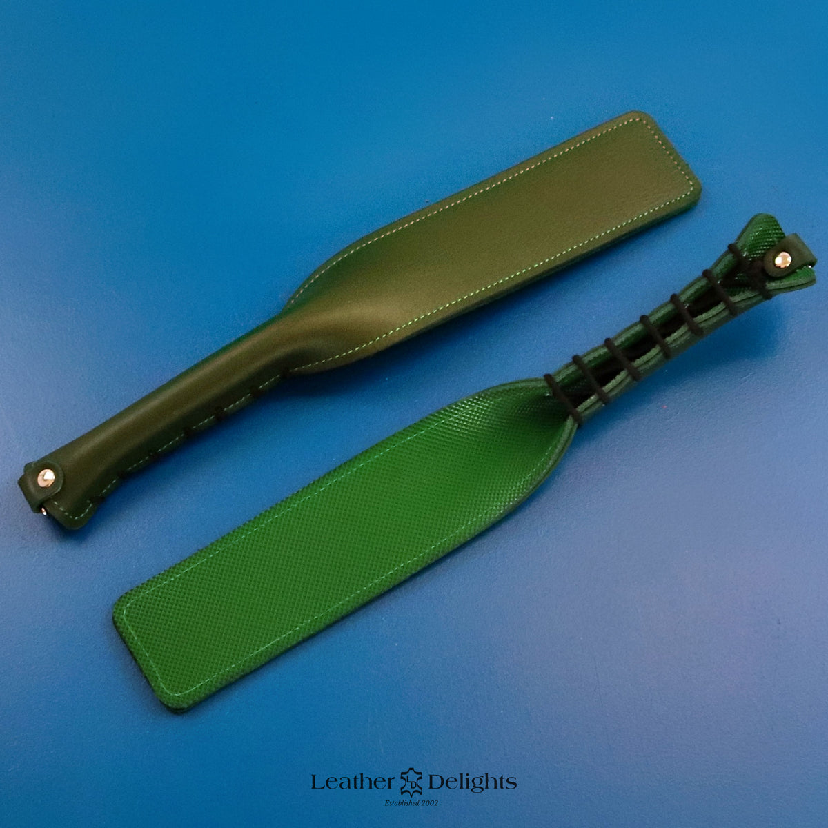 Dutch Slapper Double Cheek Slapper - Green Leather & Green Inverted Dimple Rubber ...