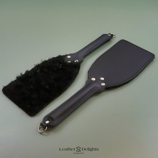 Booty Beater - Curly Black Sheepskin & Black Leather