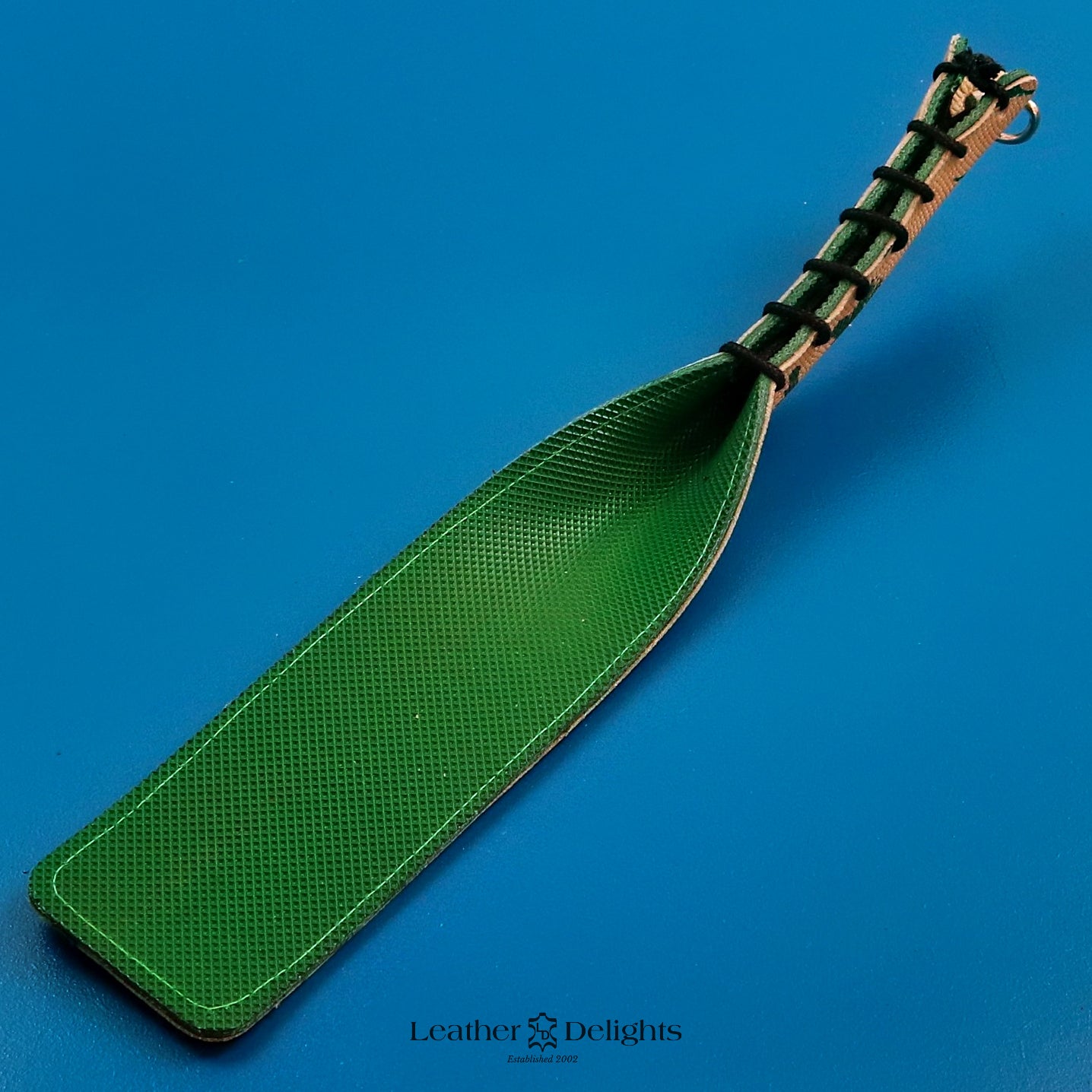 Double Cheek Slapper - Dinosaur Print Leather & Green Inverted Dimple Rubber