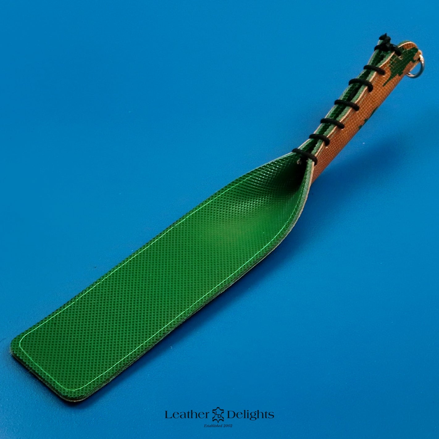 Double Cheek Slapper - Dinosaur Print Leather & Green Inverted Dimple Rubber
