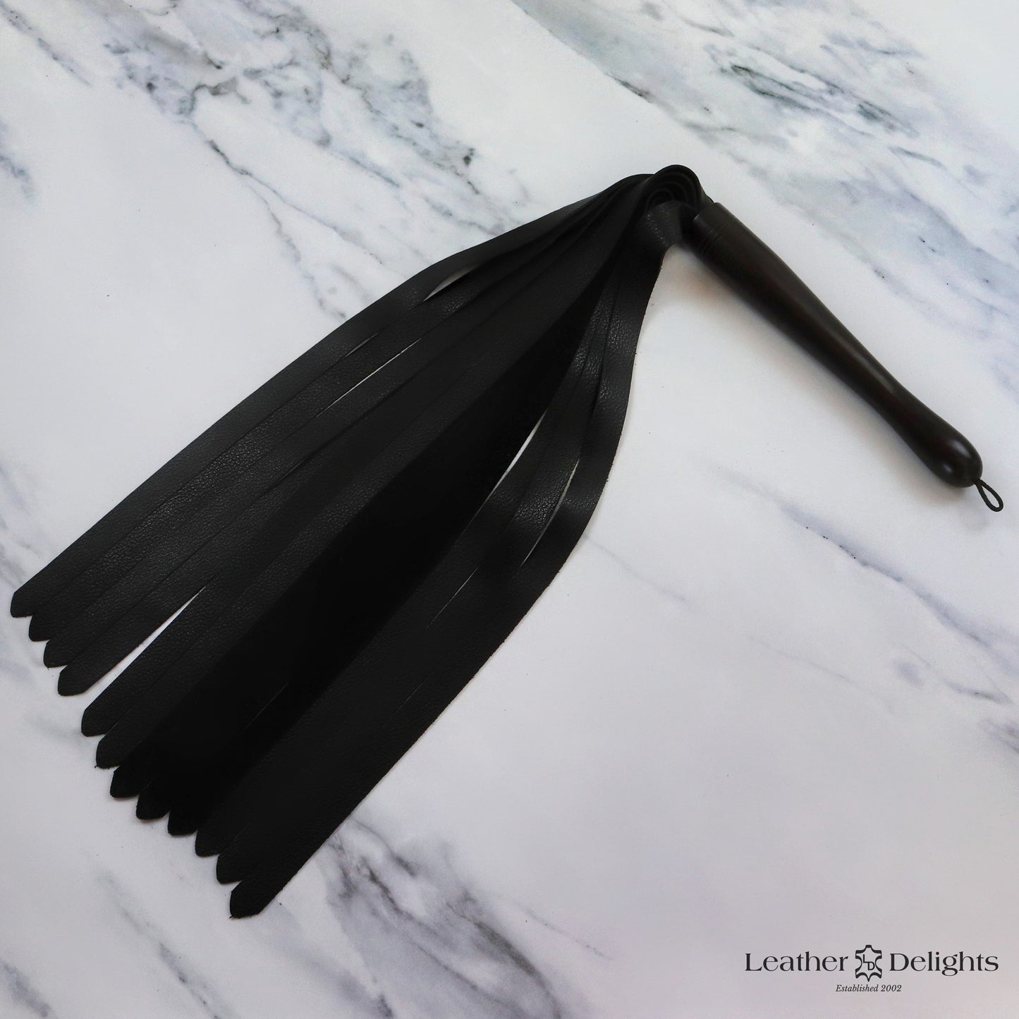 Large Soft Black Leather Flogger with Ebony Handle