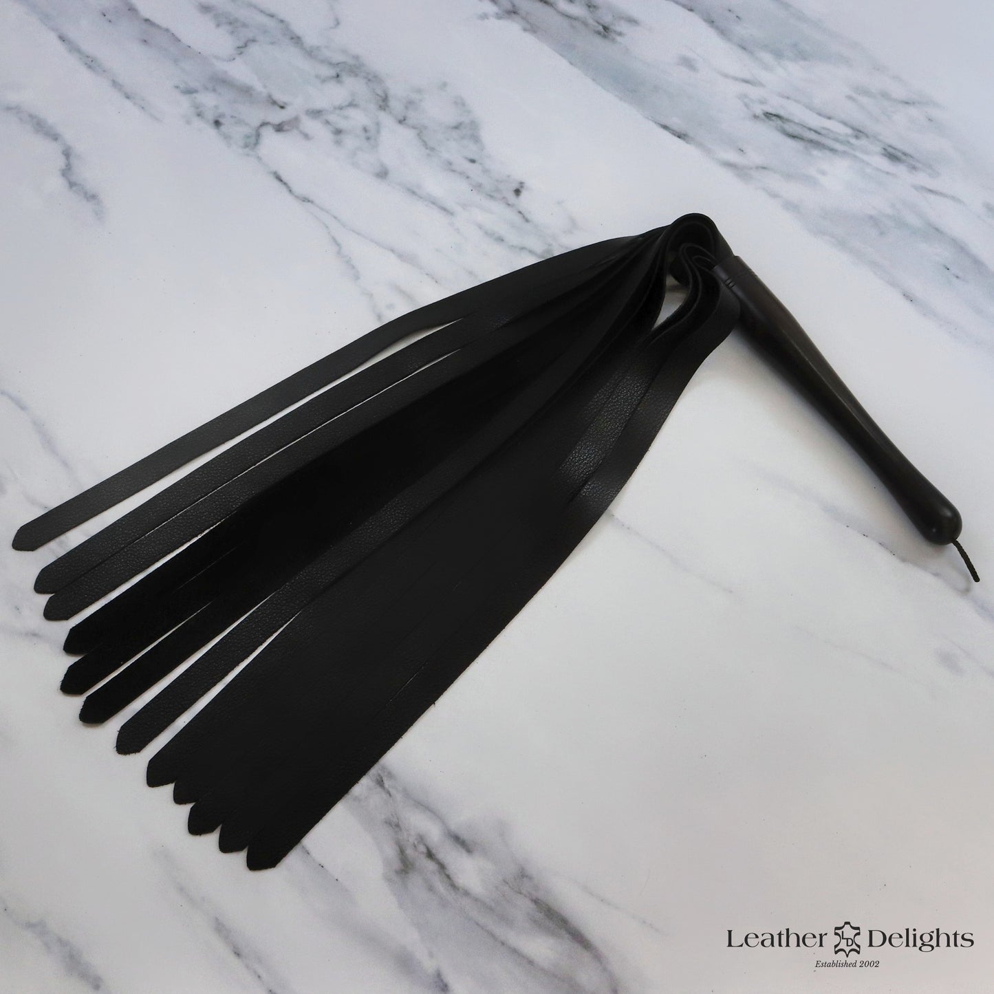 Large Soft Black Leather Flogger with Ebony Handle
