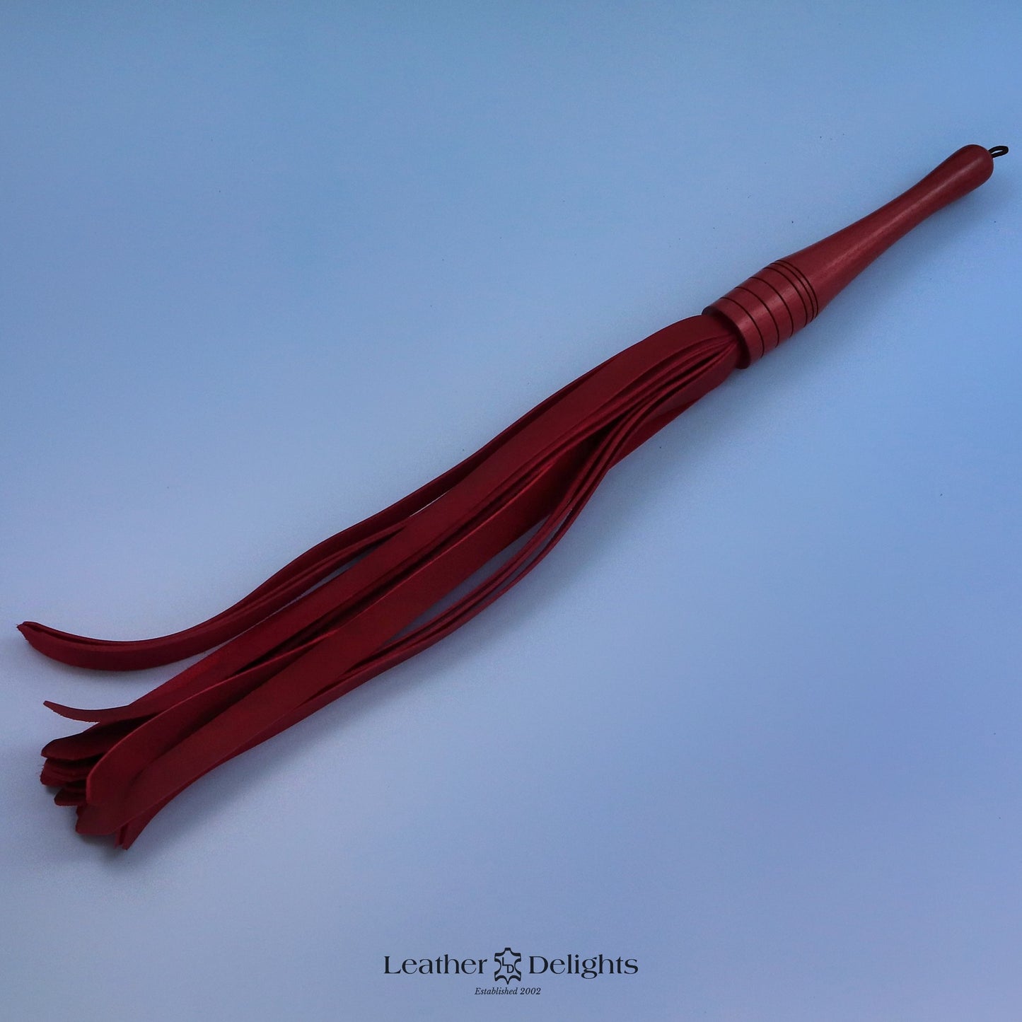 Large Firm Red Leather Flogger with Purple Heart Handle
