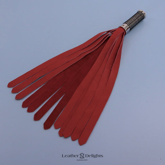 Red Leather Flogger with Silver Handle