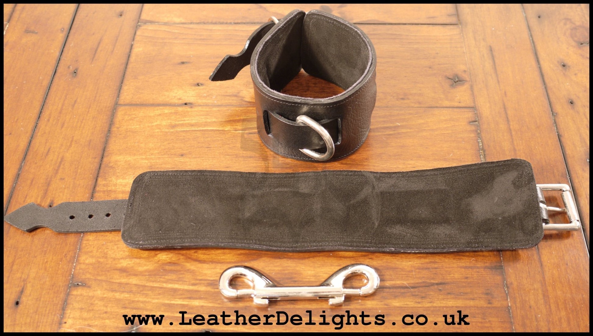 Black Ankle Cuffs with Suede Lining - Leather Delights