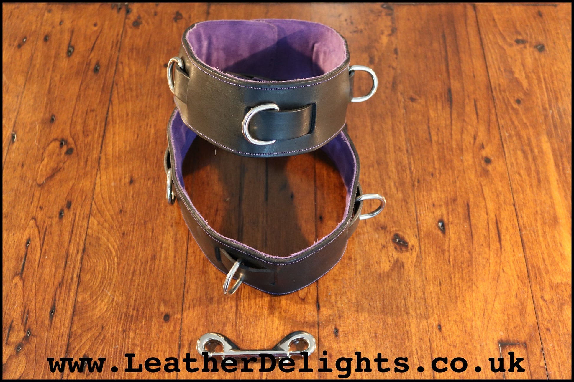 Black Thigh Cuffs with Suede Lining - Leather Delights