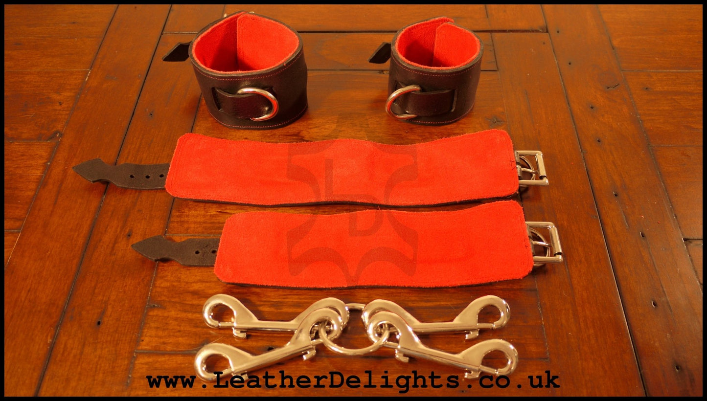 Black Wrist & Ankle Cuffs with Suede Lining - Leather Delights