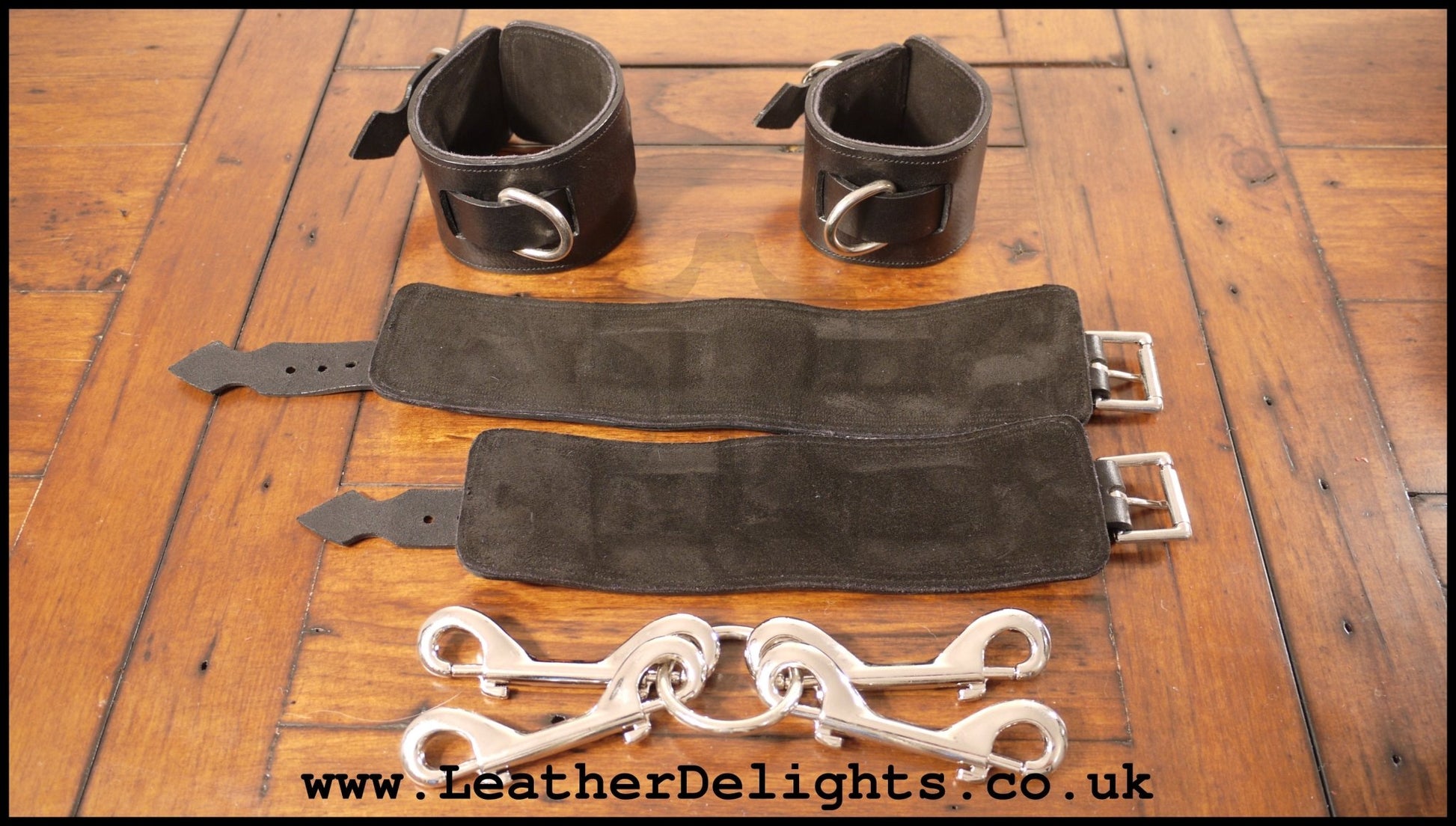 Black Wrist & Ankle Cuffs with Suede Lining - Leather Delights