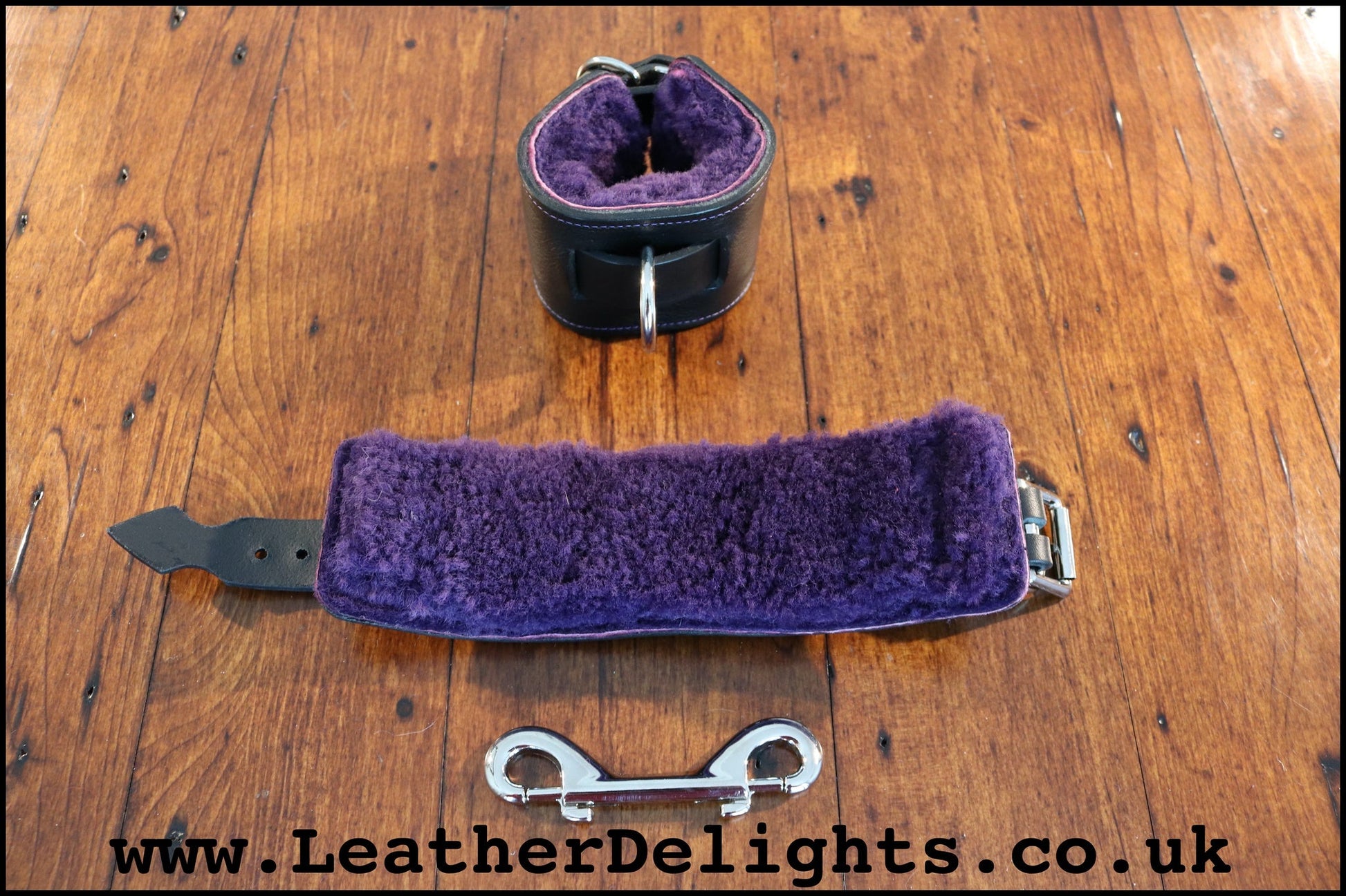 Black Wrist Cuffs with Sheepskin Lining - Leather Delights